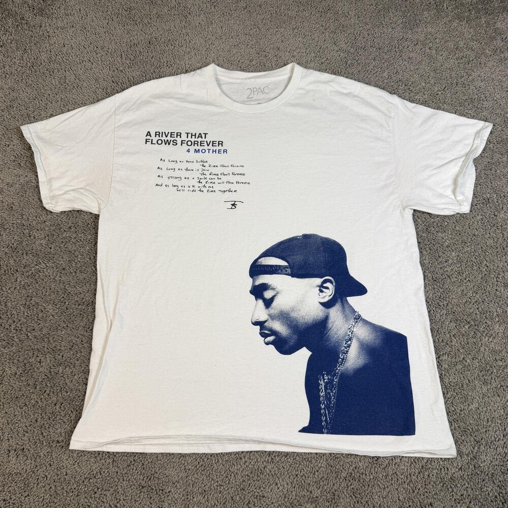 2PAC Shirt Mens XL White Tupac A River That Flows Forever Tupac Tagless Fit